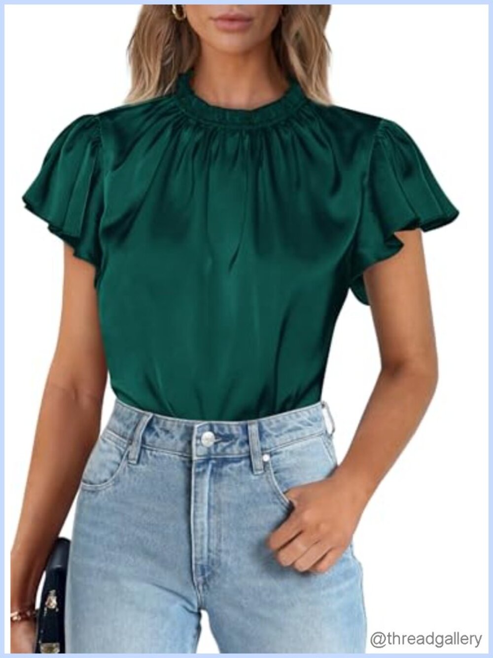 Satin Blouse Women Short Sleeve Ruffle Work Business Casual